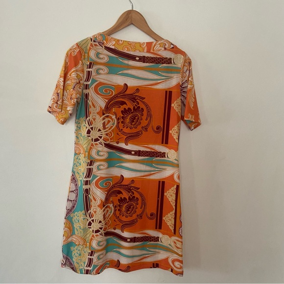 ISLE size small orange geometric short sleeve midi dress - Picture 1 of 4